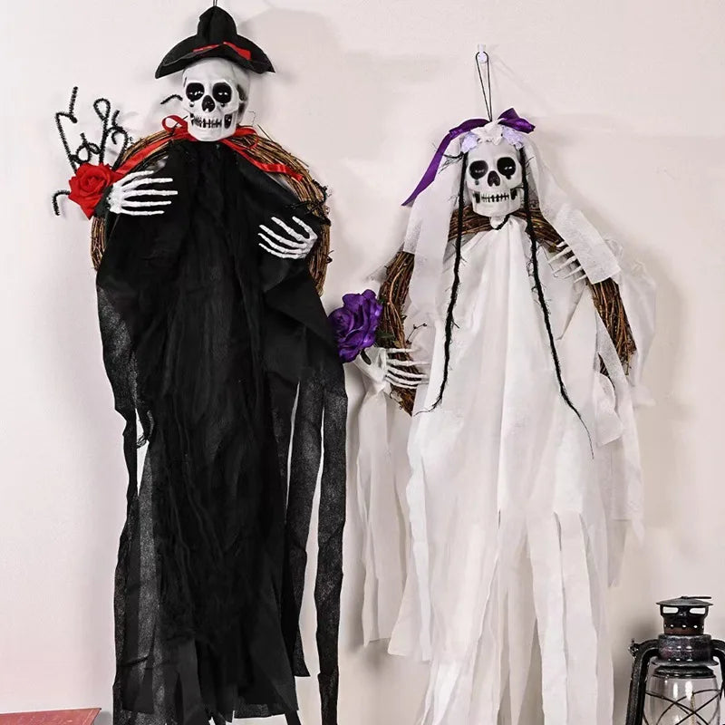 Halloween Skeleton Ghost Bride & Groom Rattan Ring Garland Halloween Garland Decor Axl