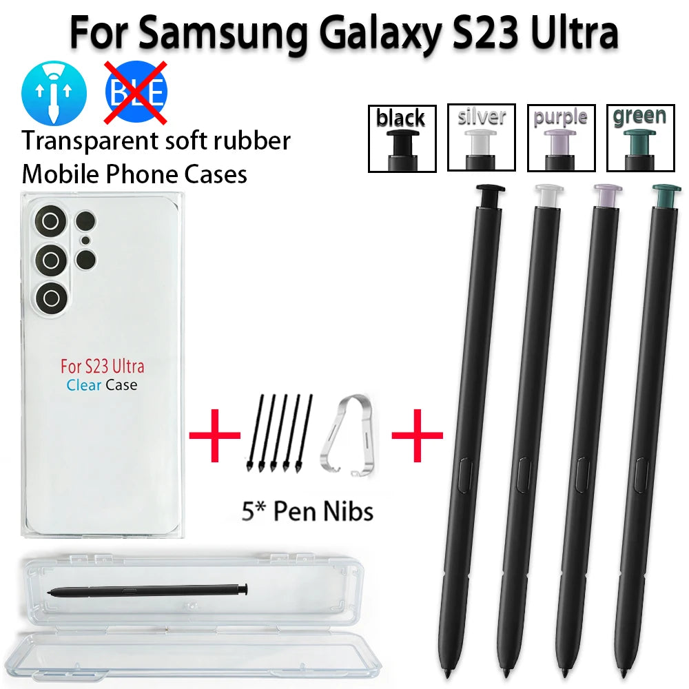 Samsung Galaxy S23 Ultra Stylus Pen + Nibs + Clear TPU Case Kit Phone Stylus Bundle Axl
