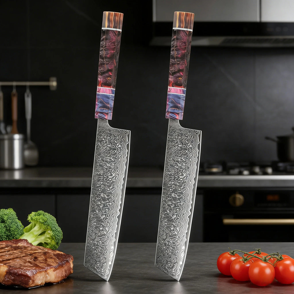67-Layer Damascus Steel Santoku & Cleaver Knife Set Damascus Kitchen Knife Axl Kitchen Knife-2PCS
