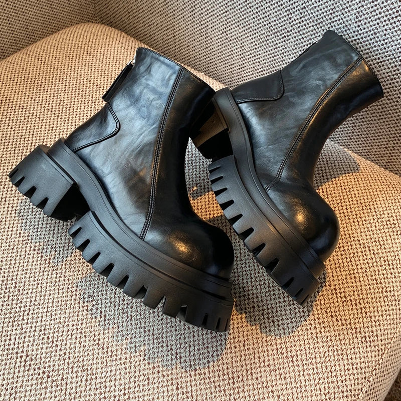 Women's Platform Ankle Boots – Square Heel Zip-Up Winter Boot Platform Ankle Boots Axl