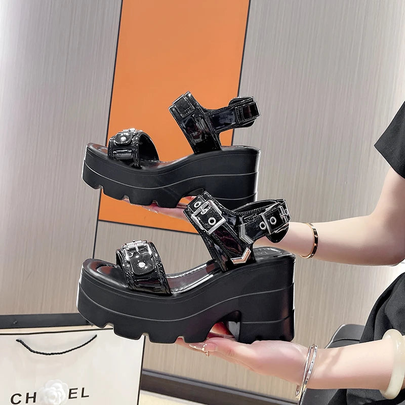 Women's Punk Platform Wedge Sandals – Hollowed-Out High Heels Platform Wedge Sandals Axl