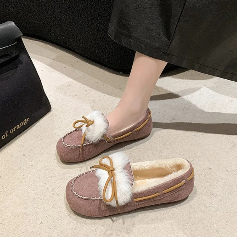 Women's Winter Plush Flat Loafers – Warm Flannel Casual Shoes Women's Flat Loafers Axl