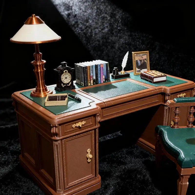 1:12 Dollhouse Miniature Vintage Office Desk & Chair Set – Retro Dollhouse Miniature Furniture Axl