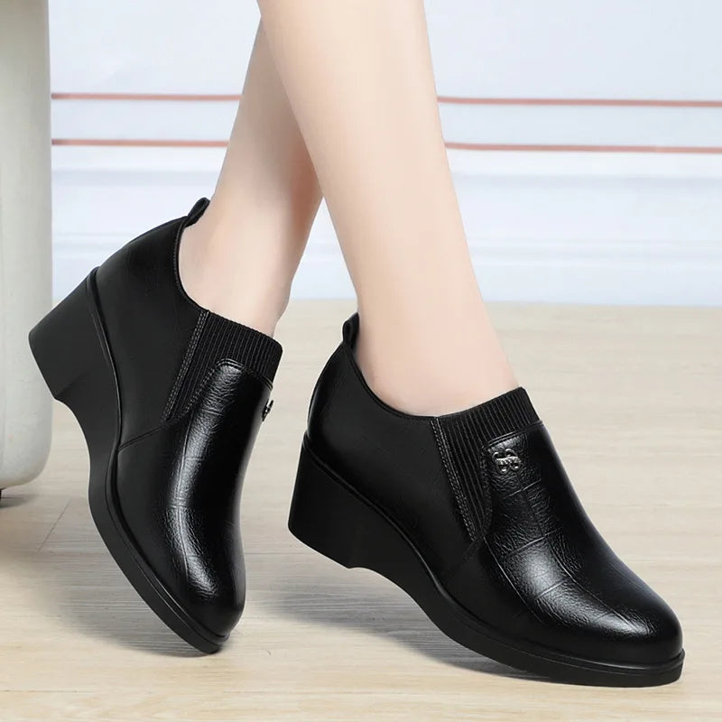 Women's Wedge Heel Slip-On Loafers – Soft Sole Casual Pumps Wedge Heel Loafers Axl