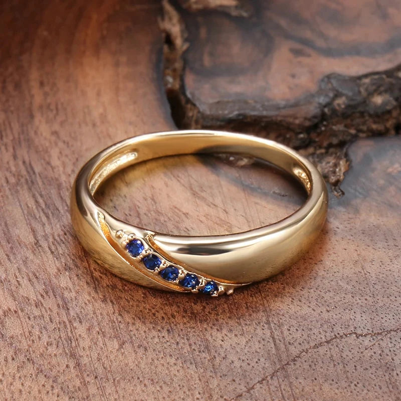Huitan Gold Blue Cubic Zirconia Ring for Women | Wedding Band Fashion Ring Axl