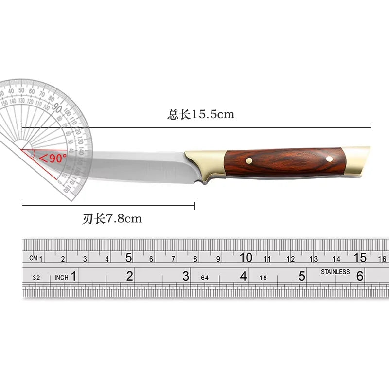 Steel Fixed Blade Utility Knife with Sheath – Wood Handle Fixed Blade Knife Axl