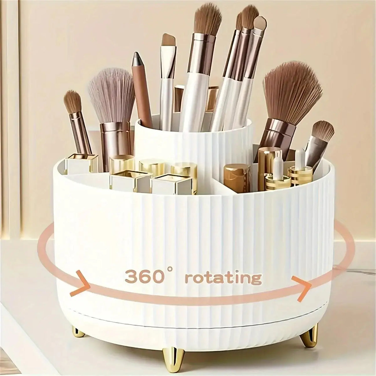 360° Rotating Cosmetic Organizer | 5-Section Storage Box Rotating Storage Organizer Axl white