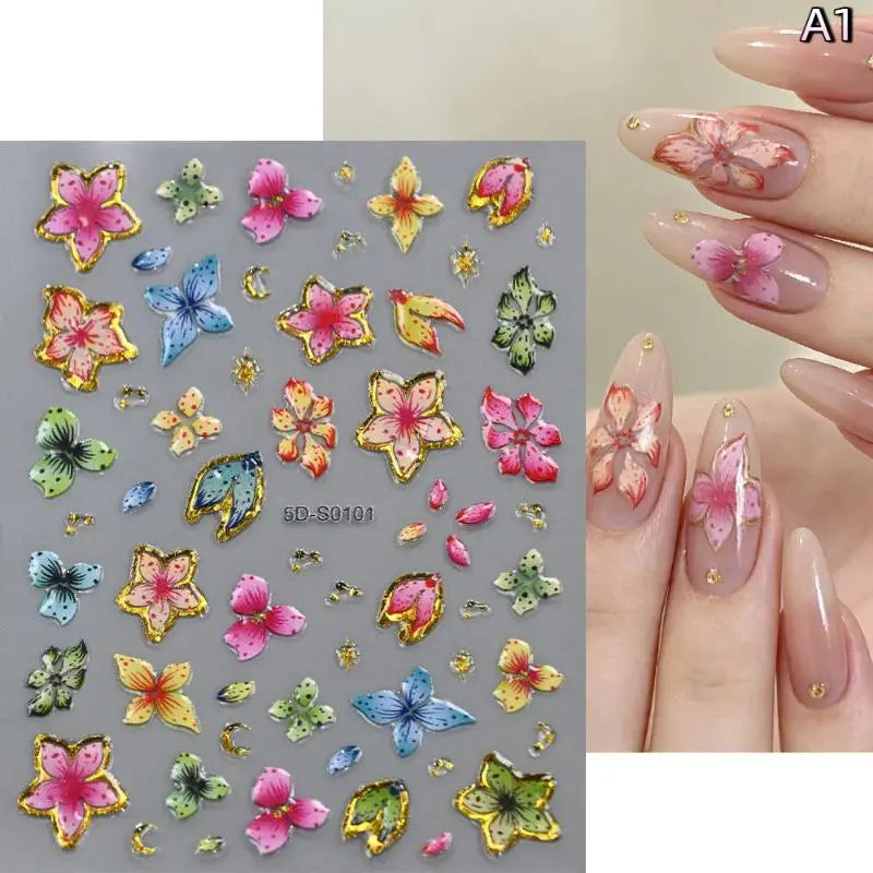 5D Floral Nail Stickers – Bronzing Blossom Petal Appliques DIY Nail Art Stickers Axl A1