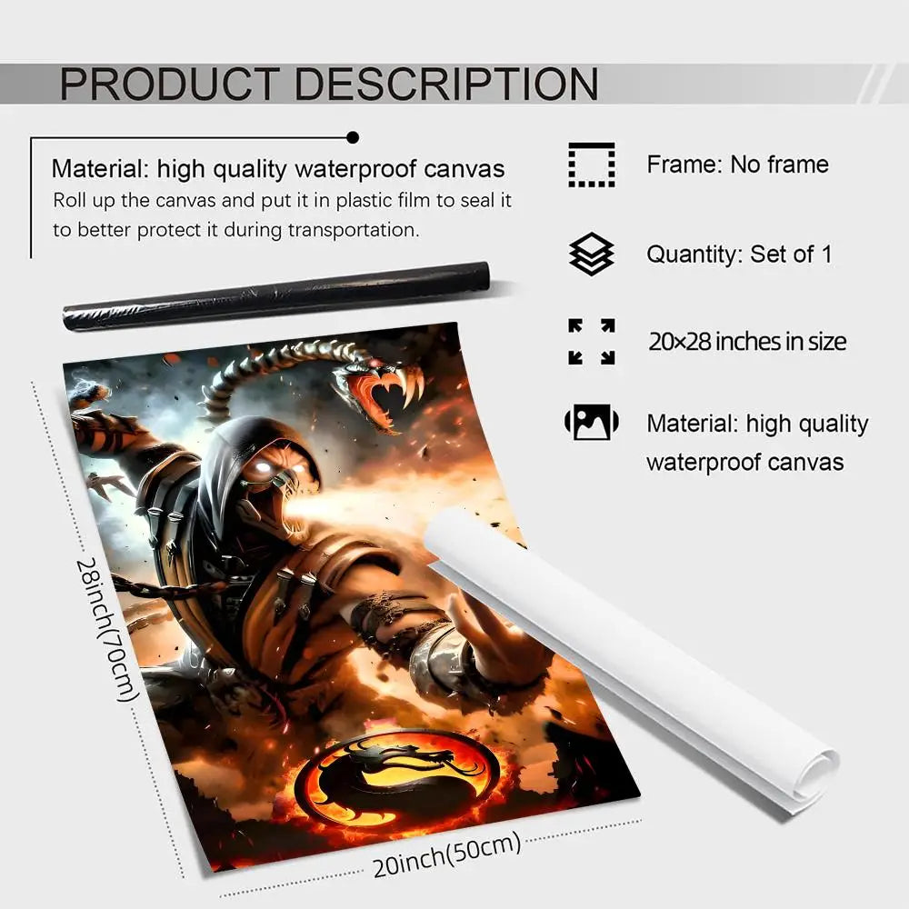 Mortal Kombat Canvas Wall Art Poster | Unframed Gaming Decor Canvas Wall Art Axl