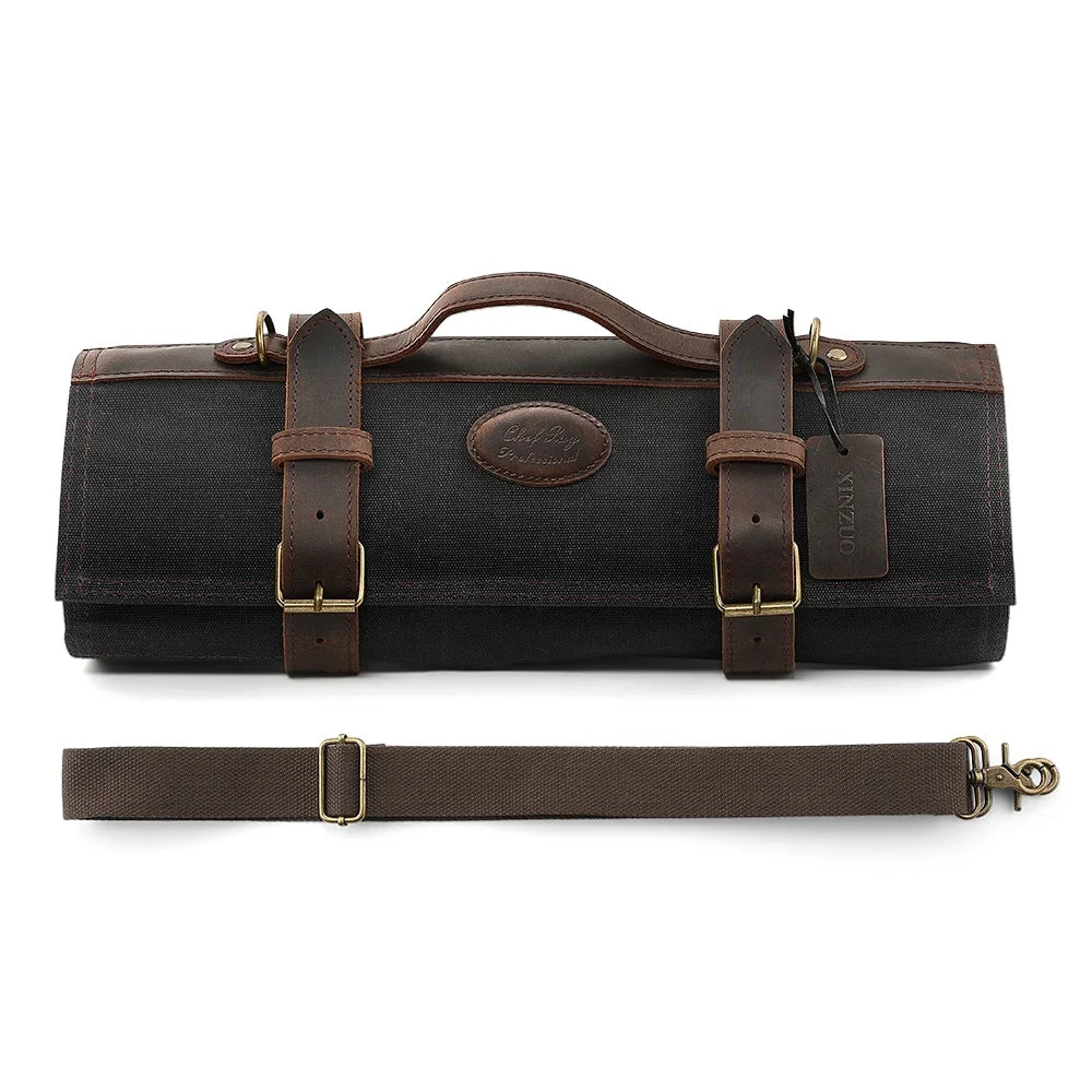 XINZUO 12-Slot Canvas Chef Knife Roll Bag | 2 Zipper Pockets Knife Roll Bag Axl Black