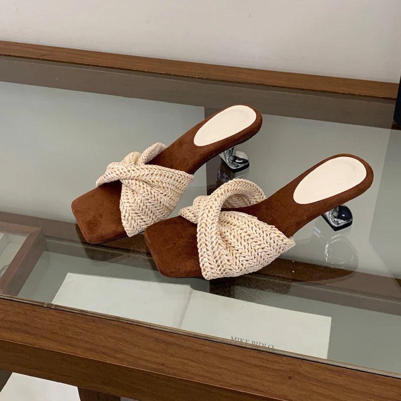 Vintage Weave Square Toe Wedge Slide Mule Women's Slippers Wedge Slide Mules Axl Beige 35