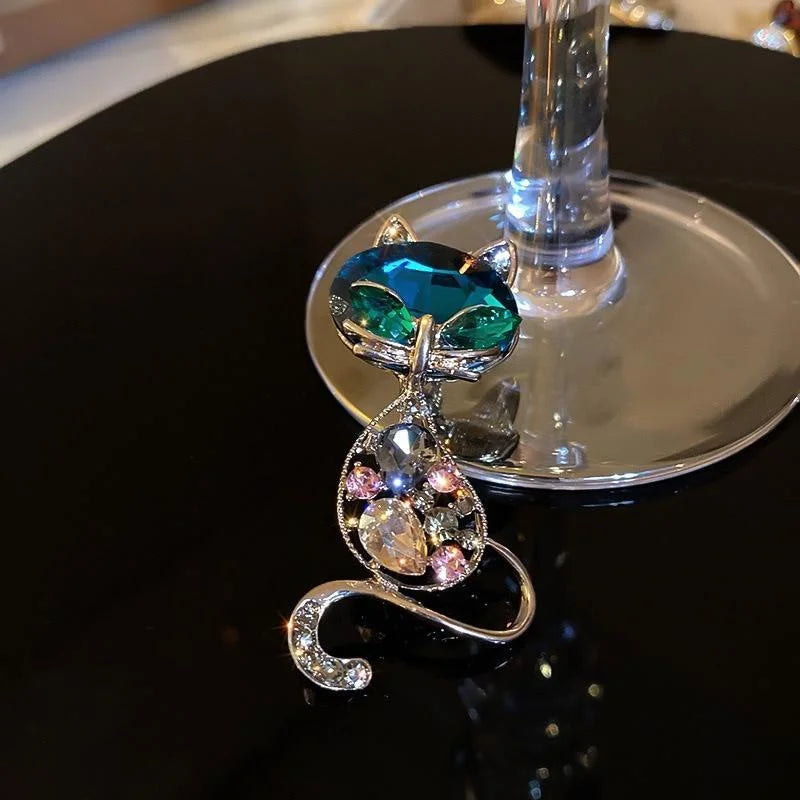 Opal Cat Eye Stone Brooch – Crystal Kitten Pin for Women Crystal Brooch Pin Axl 1