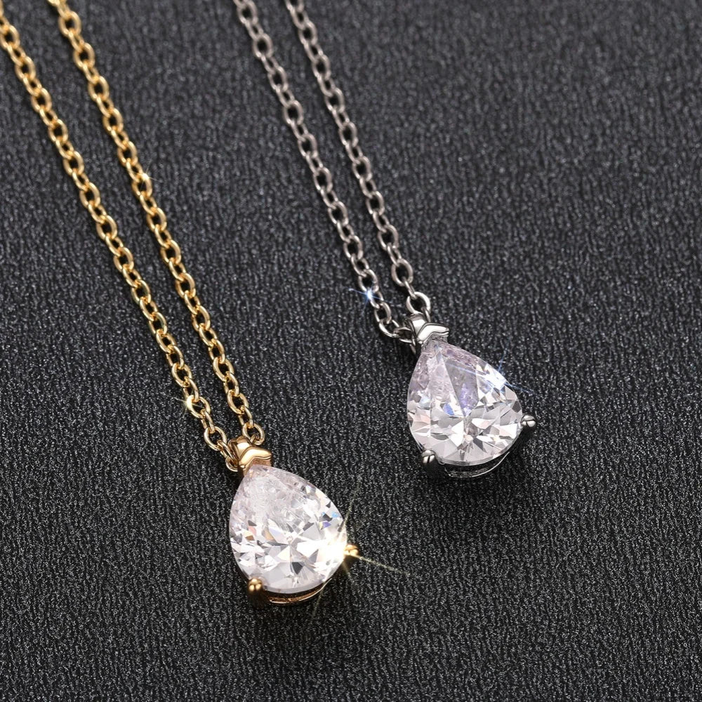 Huitan Waterdrop CZ Pendant Necklace – Women's Minimalist Jewelry Pendant Necklace Axl