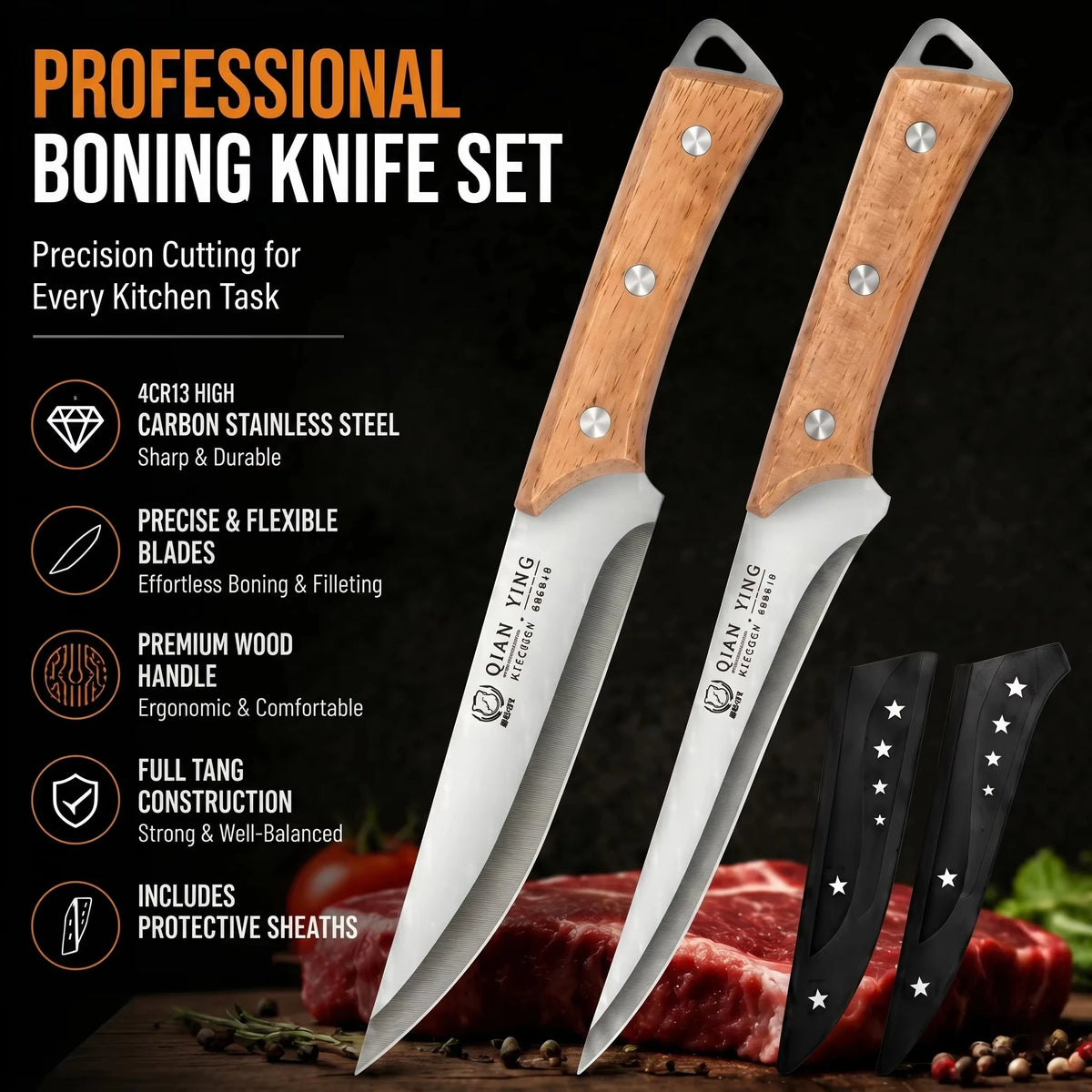 Stainless Steel Carving Knife with Blade Guard & Wood Handle Kitchen Carving Knife Axl