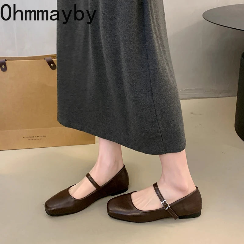 Women's Square Toe Ballet Flats – Mary Jane Buckle Shoes Ballet Flats Axl