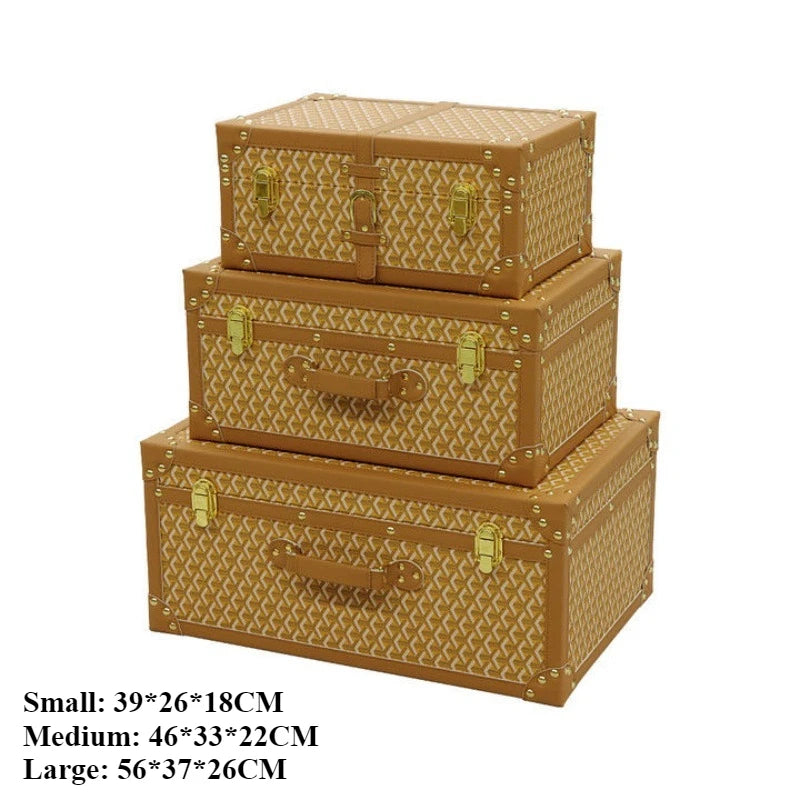 Retro Leather Storage Box Set – S/M/L Lidded Home Organizer Decorative Storage Box Axl Yellow Classic