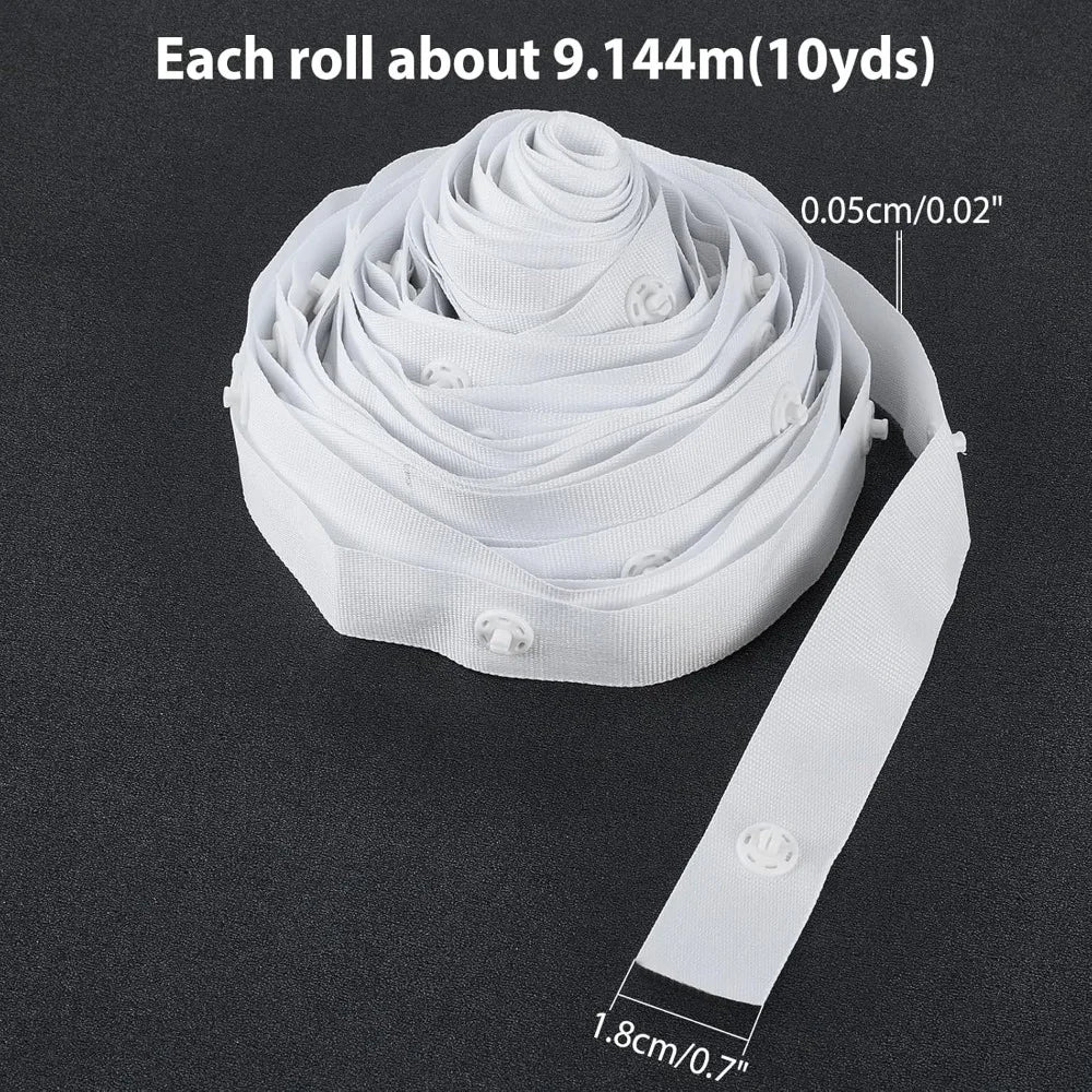 White Snap Button Tape 18mm 10 Yards – Polyester Ribbon Set Sewing Snap Tape Axl