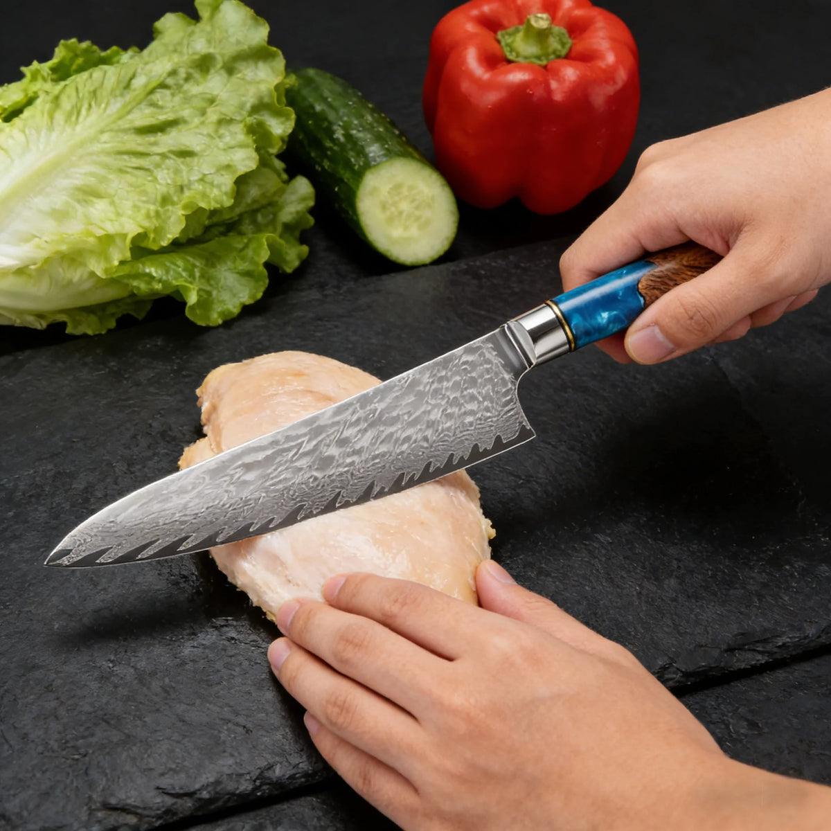 67-Layer Damascus Steel Kitchen Knife Set – Chef & Santoku Kitchen Knife Set Axl