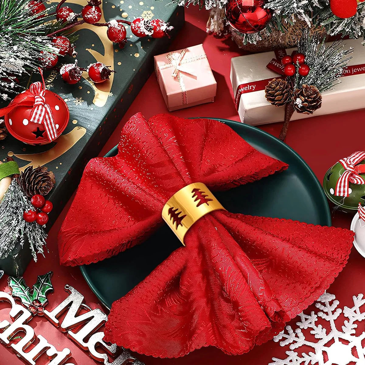 Christmas Napkin Rings Set of 6 – Gold Metal Tree Table Decor Napkin Rings Set Axl