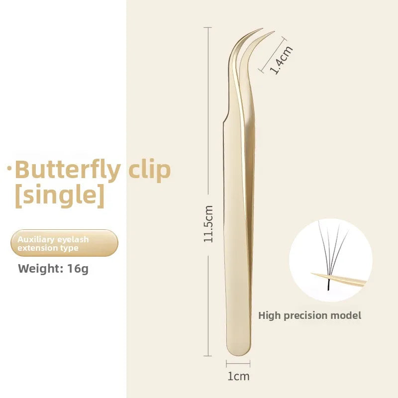 Silver Eyelash Extension Tweezers – Dolphin & Feather Precision Set Eyelash Tweezers Set Axl Gold-Butterfly clip(