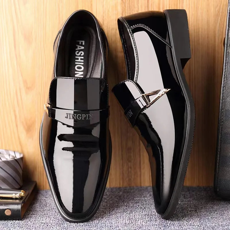 YBQJOO Men's High Gloss Slip-On Loafers | Business Dress Shoes Men's Dress Loafers Axl black 39