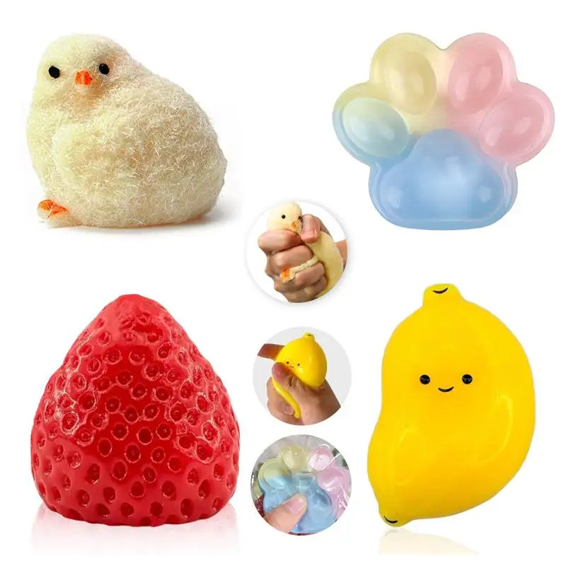 4-Piece Animal & Fruit Squeeze Fidget Toy Set | Party Favors Fidget Squeeze Toy Axl Default Title