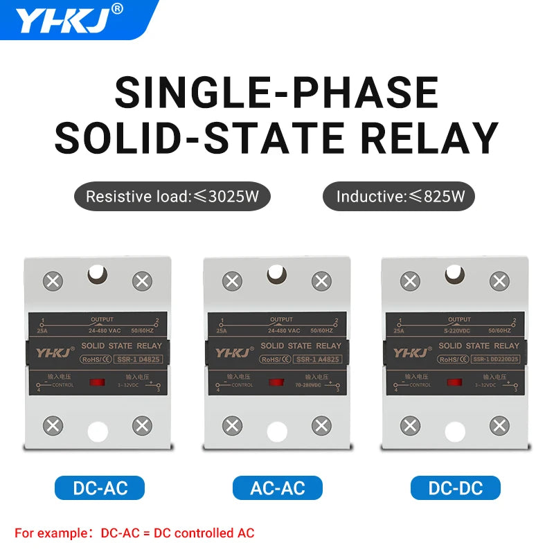Solid State Relay 10A–120A DC-AC AC-AC DC-DC SSR | 24-480VAC Solid State Relay Axl 25A DC-DC