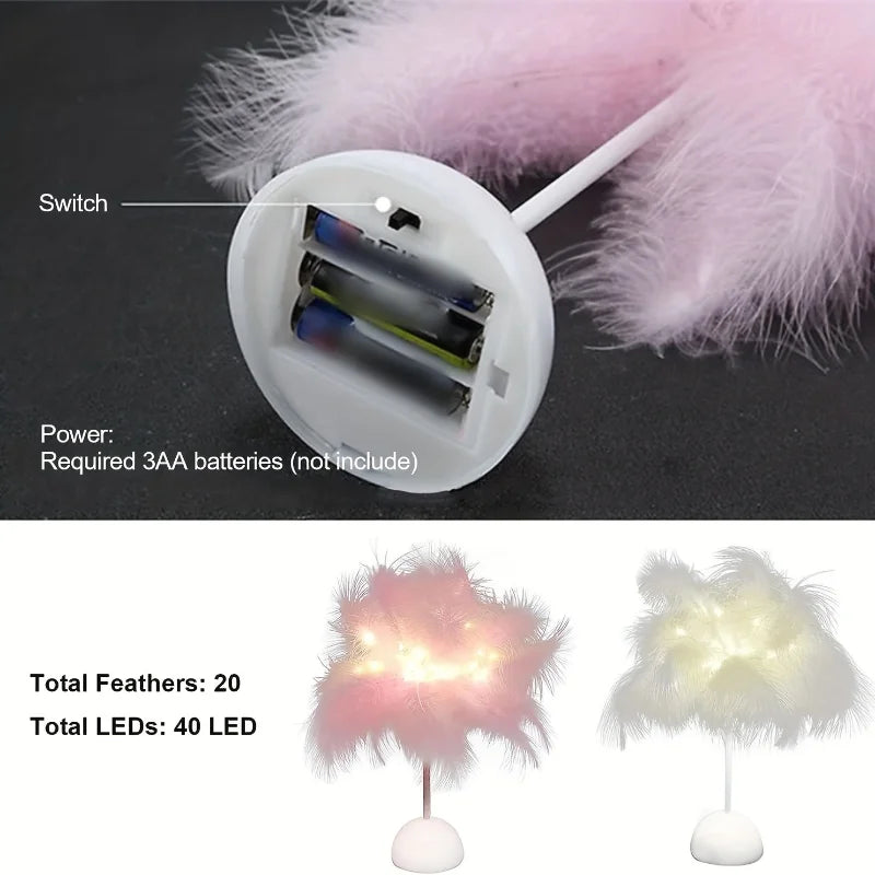 LED Feather Table Lamp – Warm White Night Light & Home Decor Decorative Night Light Axl
