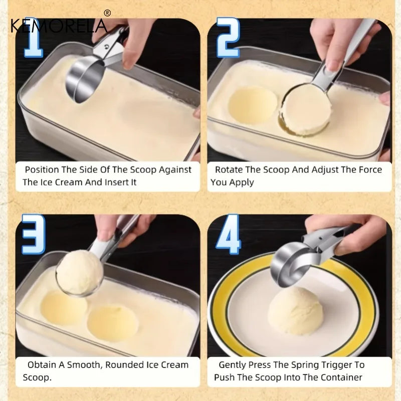 KEMORELA Stainless Steel Ice Cream Scoop – Ergonomic Handle Ice Cream Scoop Axl