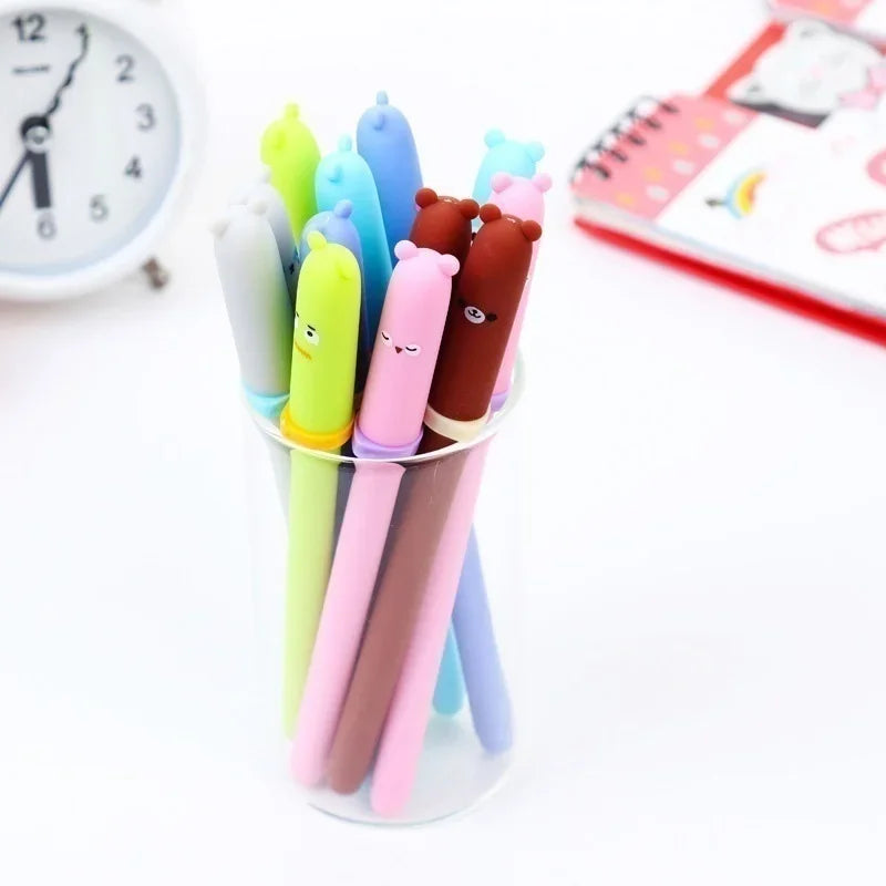 6-Piece Kawaii Animal Gel Pen Set – Cute Korean Stationery Gift Kawaii Gel Pen Set Axl black RANDOM Color
