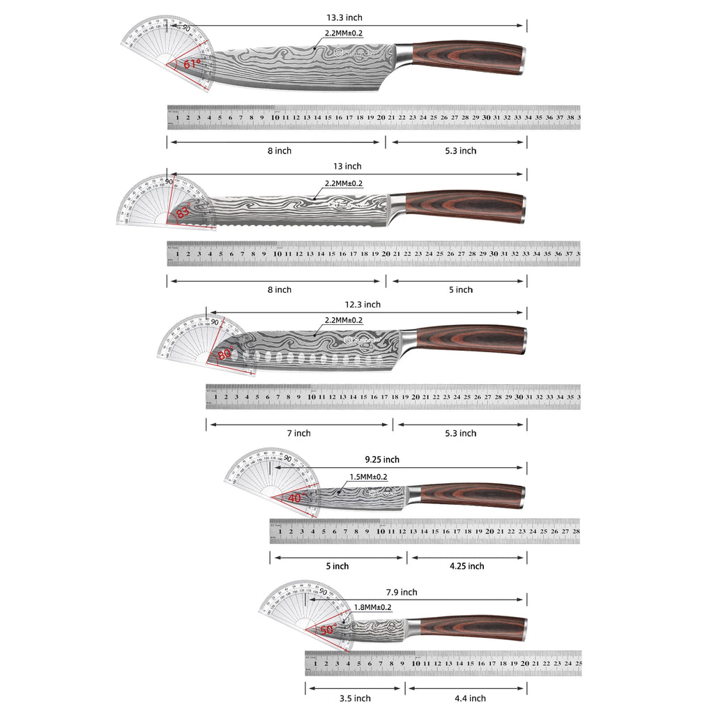 Sunnecko 6-Piece Damascus Chef's Knife Set – Ultra Sharp Chef Knife Set Axl