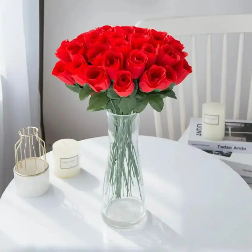 Silk Red Roses Artificial Flowers 5/10 Pcs | Wedding Bouquet Artificial Flowers Axl Red 5pcs