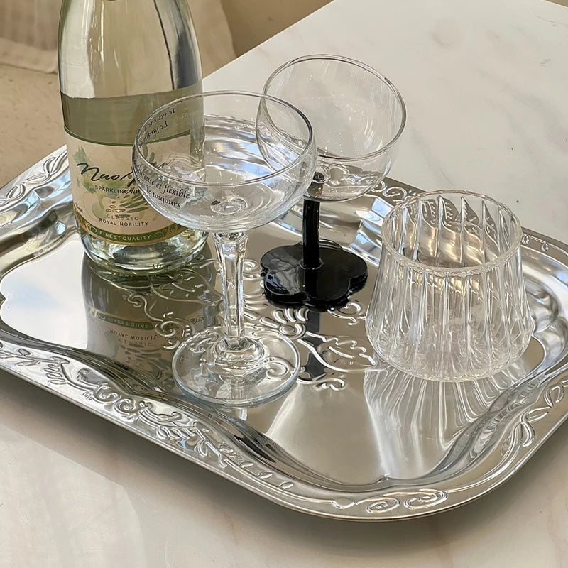 Vintage Embossed Stainless Steel Rectangular Serving Tray Serving Tray Axl