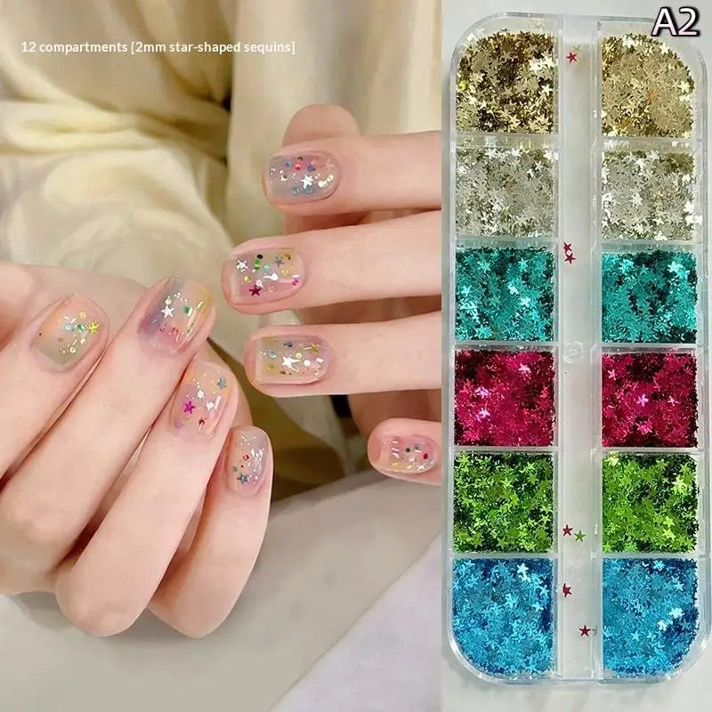 12-Grid Star Sequin 3D Nail Art Charms – DIY Manicure Decor Nail Art Charms Axl A2