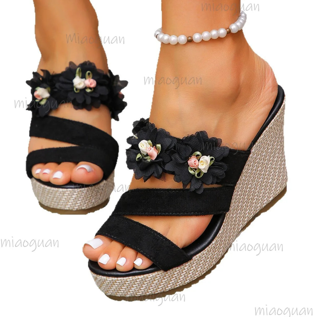 Women's Floral Wedge Platform Sandals | Roman Slip-On Heels Wedge Platform Sandals Axl