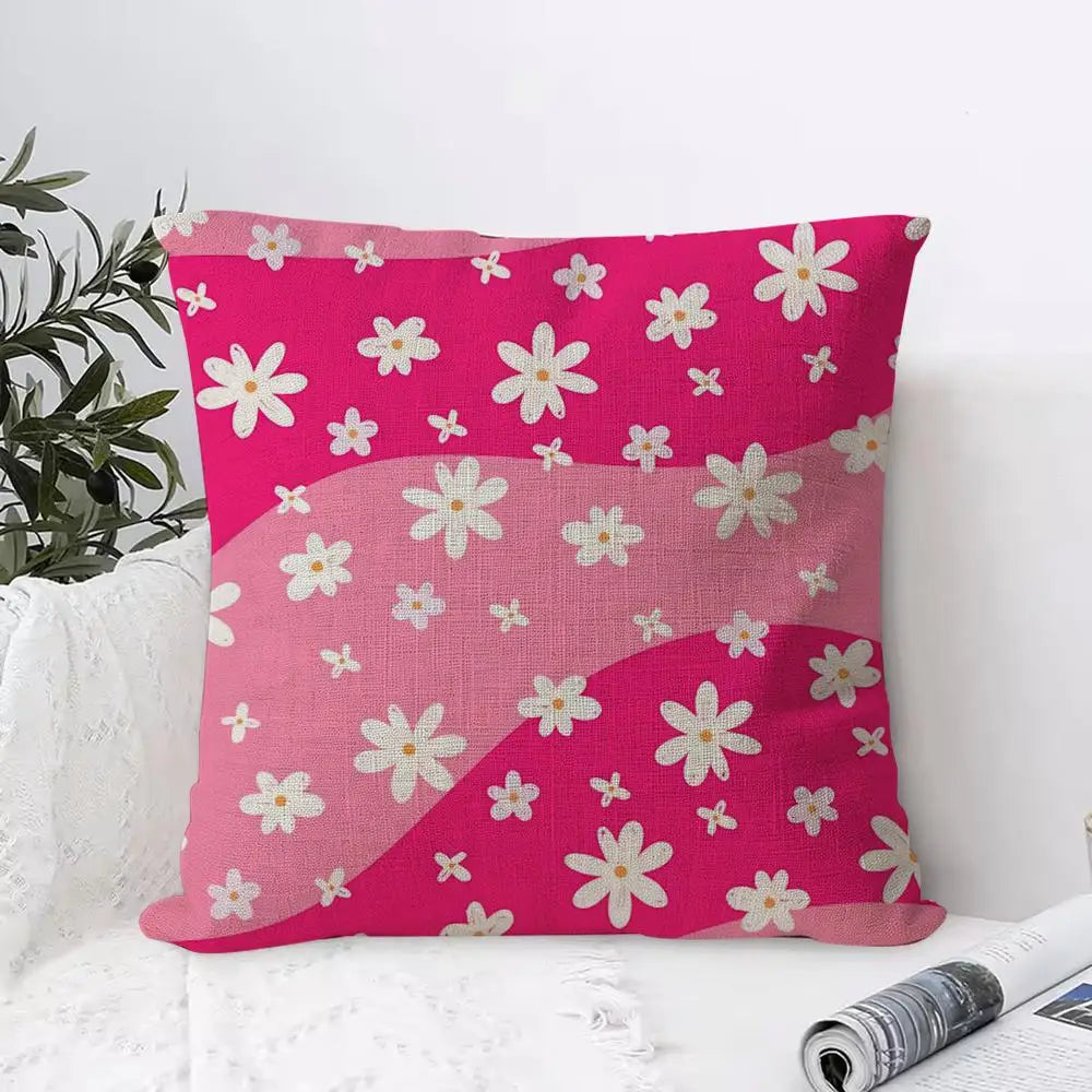 Colorful Daisies Linen Cushion Cover with Hidden Zipper Decorative Cushion Cover Axl White2 30X30cm