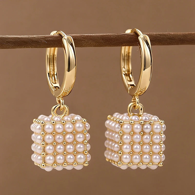 Huitan Imitation Pearl Drop Earrings – Elegant Women's Jewelry Pearl Drop Earrings Axl