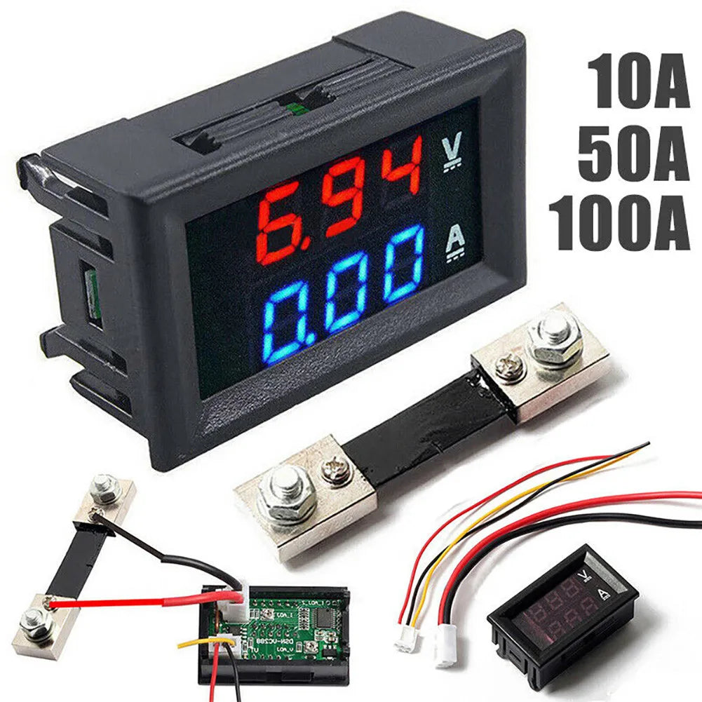 DC Digital Voltmeter Ammeter 10A/50A/100A LED Display 0-100V Digital Panel Meter Axl