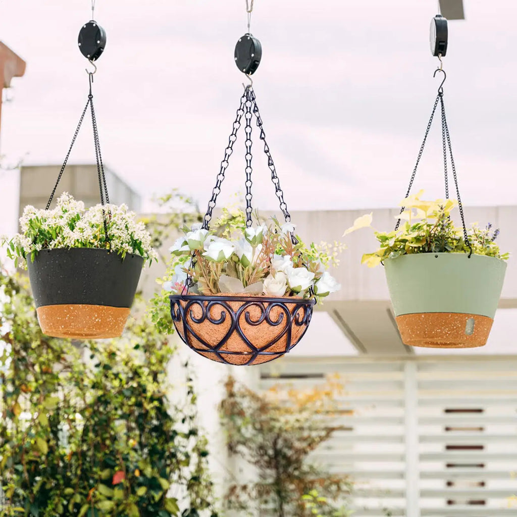 10-Inch Resin Hanging Basket Planter with Chain | Garden Decor Hanging Basket Planter Axl