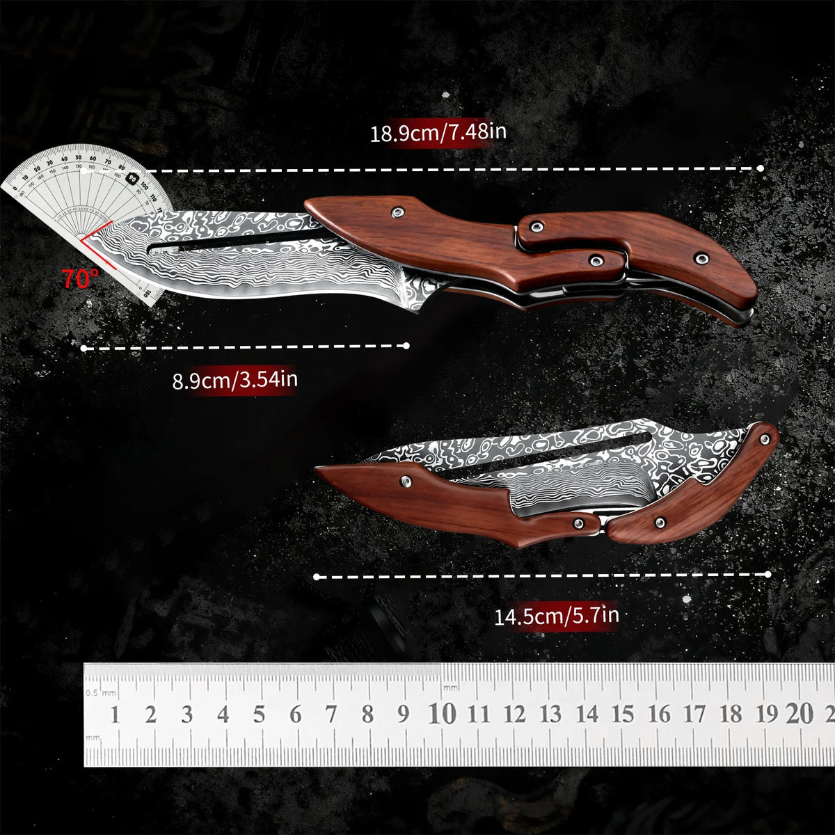 Damascus Steel Folding Pocket Knife – Wood Handle | 8.9" Blade Folding Pocket Knife Axl