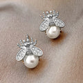 Huitan Bee Stud Earrings – Gold & Silver Pearl Women's Jewelry Stud Earrings Axl E1654