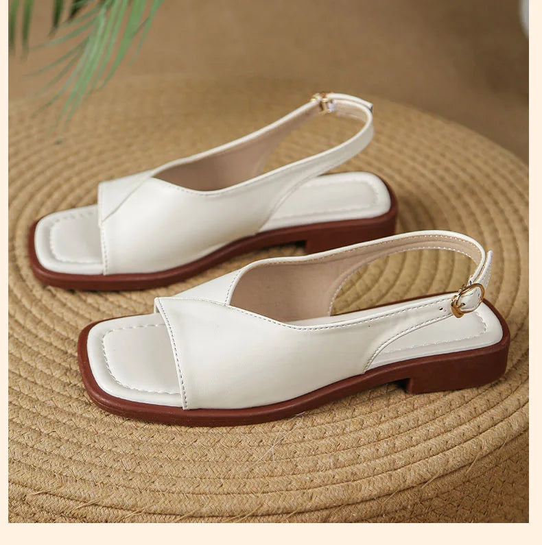 Women's French Style Low Heel Roman Sandals – Buckle Strap Women's Sandals Axl Creamy-white 41
