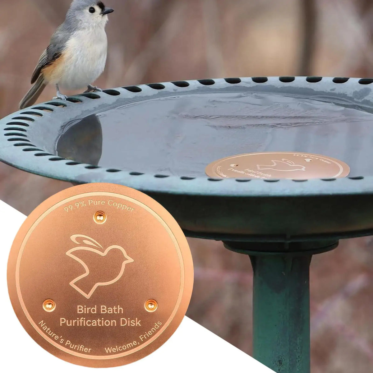 Copper Bird Bath Disk – Outdoor Triple-Point Support Water Bowl Bird Bath Dish Axl