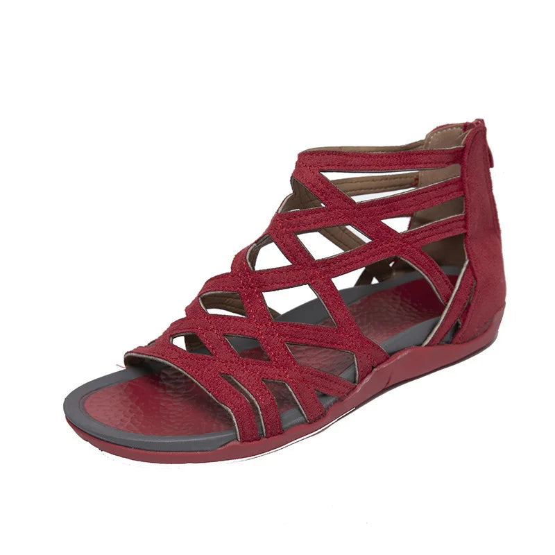 Women's High-Top Roman Rivet Flat Platform Sandals – Side Zip Platform Sandal Boots Axl
