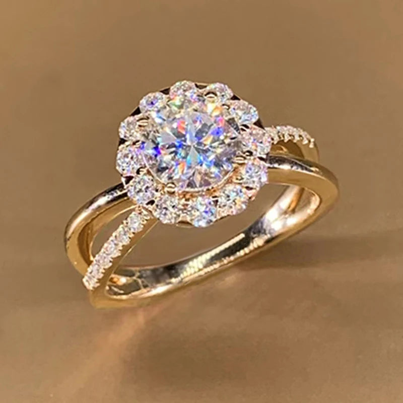 Huitan Gold Wedding Ring Women – CZ Crystal Pave Band Wedding Band Ring Axl Q533 9