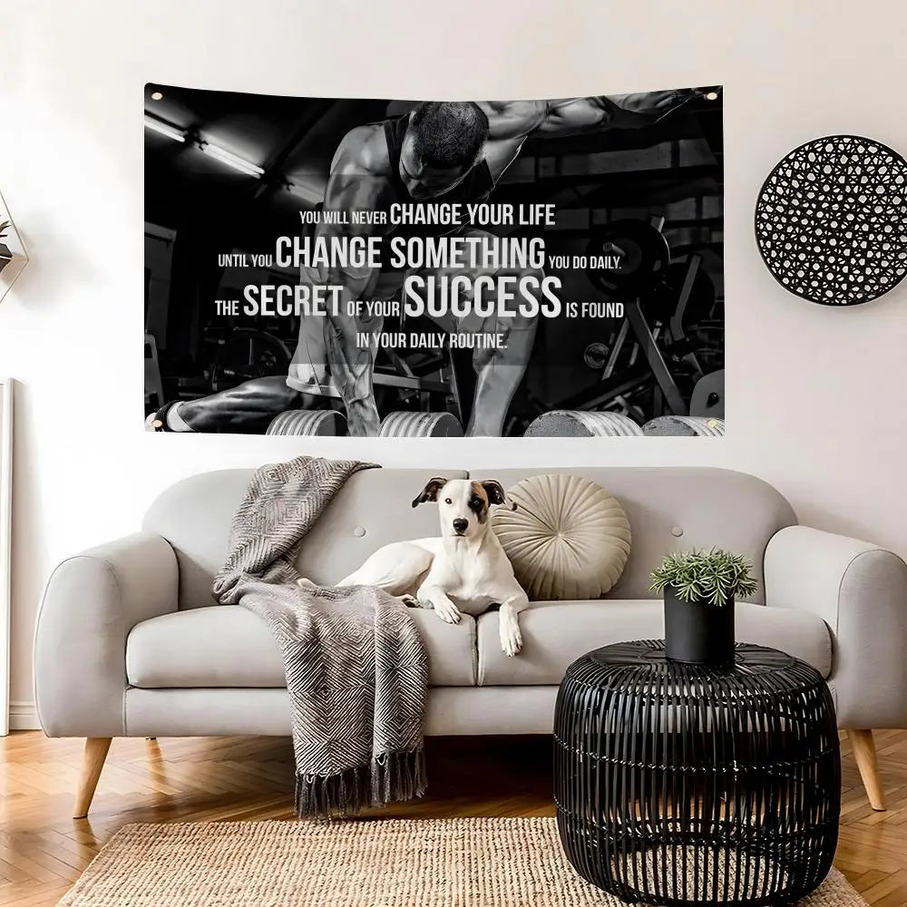 Gym Slogan Flag – Indoor & Outdoor Wall Banner | 6 Sizes Decorative Wall Flag Axl
