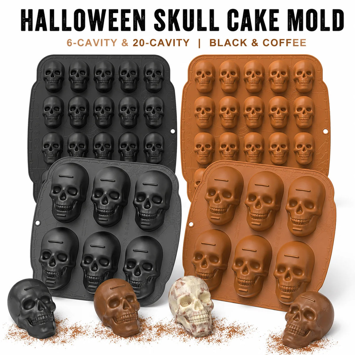 Skull Silicone Mold 6 & 20 Cavity – Halloween Baking Pan Silicone Baking Mold Axl
