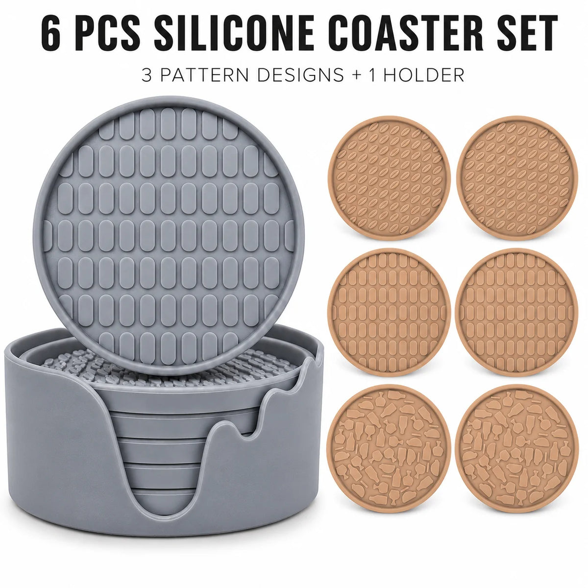 6-Pc Silicone Coasters Set with Holder & Dustproof Lid Silicone Coaster Set Axl