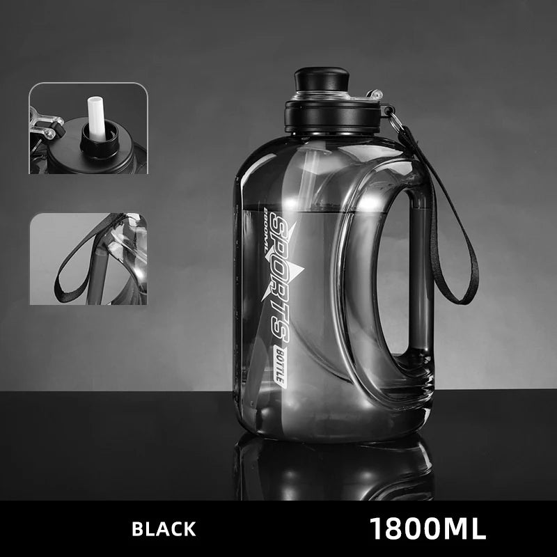 Large Sports Water Bottle 1.8L/2.8L BPA-Free with Straw & Handle Sports Water Bottle Axl >1L 1800ml black