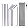304 Stainless Steel Reusable Straws – Straight, Bent & Brush Set Reusable Metal Straws Axl E Silver with bag